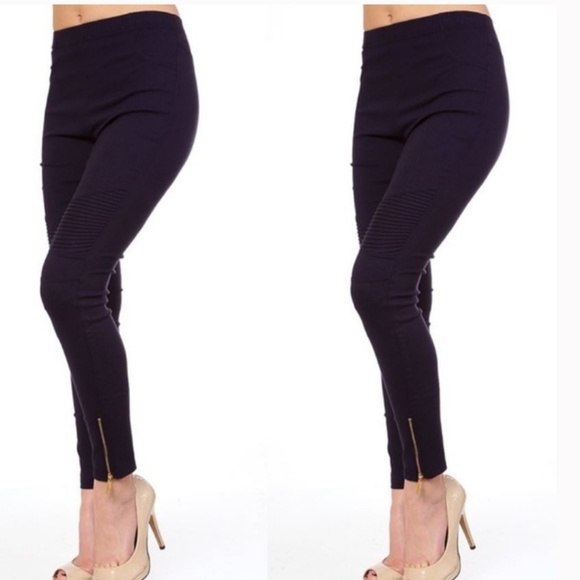 Super Flattering Navy Ankle Zip Moto Leggings - Picture 6 of 6